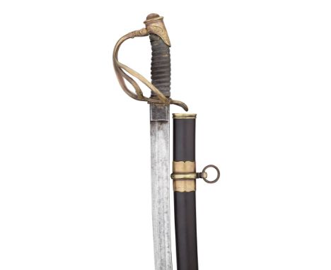 A MODEL 1860 CAVALRY OFFICER'S SWORD with German blade with traces of etched decoration including eagle, '.U.S.' and foliage,