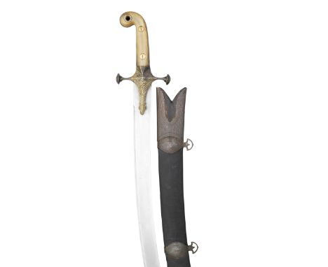 AN OTTOMAN SWORD (SHAMSHIR), TURKEY, 19TH CENTURY with curved single-edged blade etched with a 'watered' pattern, and the own