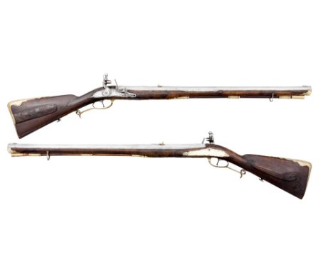A PAIR OF .600 CALIBRE BOHEMIAN FLINTLOCK RIFLED SPORTING CARBINES BY MATHEUS MUCK A BRINN, CIRCA 1740 with octagonal swamped