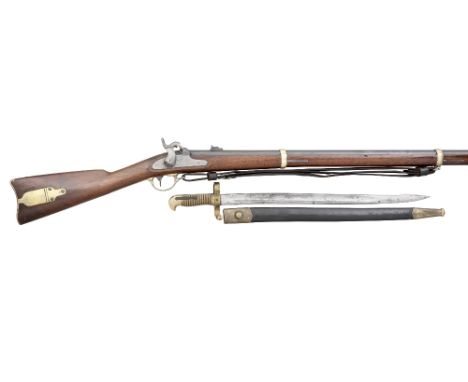 A .58 CALIBRE REMINGTON ZOUAVE RIFLE, DATED 1863 with browned sighted barrel rifled with seven grooves, dated at the breech a