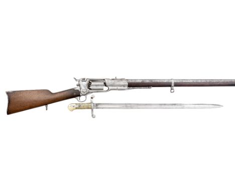 A .56 CALIBRE COLT MODEL 1855 MILITARY REVOLVING RIFLE, NO. 3701 FOR 1859-64 with sighted barrel, top-strap stamped 'COL. COL