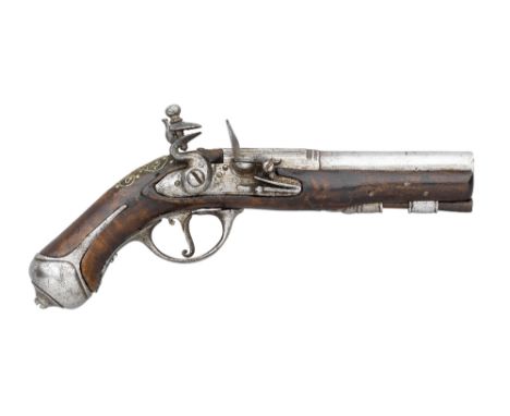 A .300 CALIBRE MINIATURE FLINTLOCK HOLSTER PISTOL, MID-18TH CENTURY, PROBABLY CENTRAL EUROPEAN with two-stage barrel reeded o