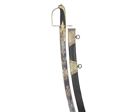 A MOUNTED ARTILLERY OFFICER'S SABRE, CIRCA 1780-1800 with curved single-edged blade formed with a long fuller on each face ov