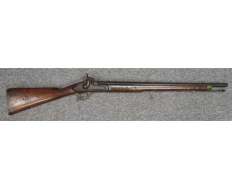 A .700 CALIBRE PERCUSSION MILITARY CARBINE, THE LOCK DATED 1855 with cut-down barrel, associated lock, regulation walnut stoc
