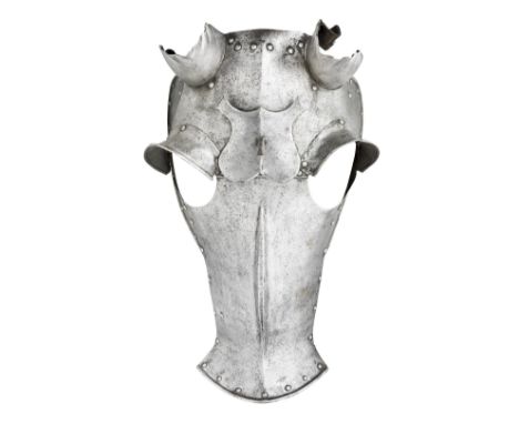 **A SHAFFRON IN THE EARLY 16TH CENTURY GERMAN STYLE, 19TH CENTURY formed of a medially-ridged main plate flanged outwards ove