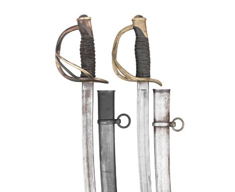 TWO MODEL 1860 CAVALRY SWORDS, DATED 1865 the first with blade by Ames and stamped 'A.D.K.' at the forte, in its scabbard; th