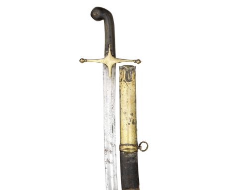 AN OTTOMAN SWORD (KILIG), TURKEY, 19TH CENTURY with curved fullered blade formed with a hatchet point, engraved with flowers 