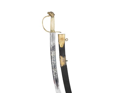 AN ARTILLERY OFFICER'S SWORD, EARLY 19TH CENTURY with curved blade formed with a three-quarter length fuller, etched and gilt