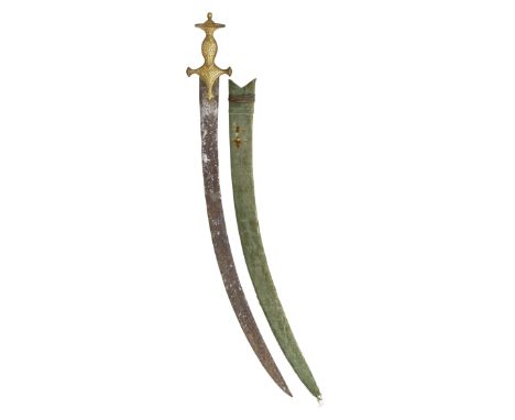 AN INDIAN SWORD (TALWAR) FOR A BOY, 19TH CENTURY with curved single-edged blade (rusted), iron hilt of characteristic form de