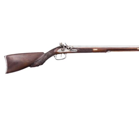 A 22 BORE GERMAN FLINTLOCK SPORTING GUN BY CARL GIERARDE, DONAUÖSCHINGEN, CIRCA 1830 with tapering barrel formed in two stage