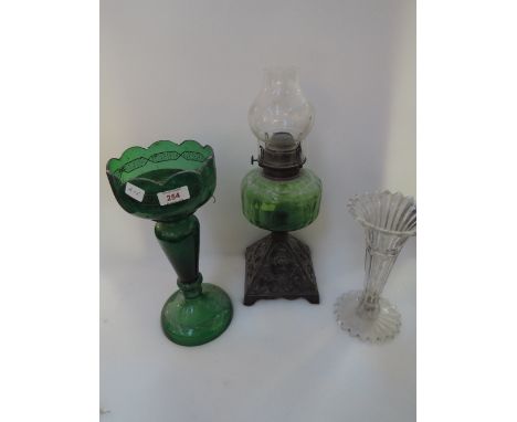 A Victorian paraffin lamp etc