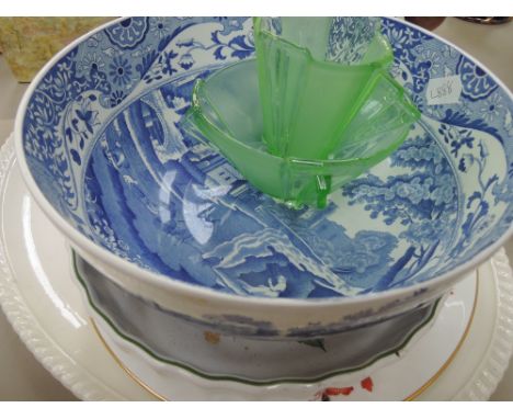 A selection of ceramics and glassware including art deco jug and bowl, Spode fruit bowl etc