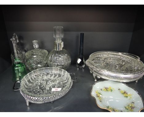 A selection of glassware including decanter , bells etc