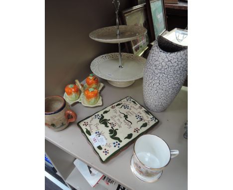 A collection of ceramics including Mottoware tile etc