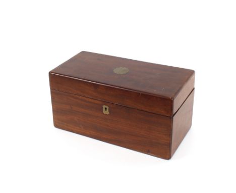 A 19th Century mahogany and brass mounted two compartment tea caddy, complete with glass mixing bowl, 33cm