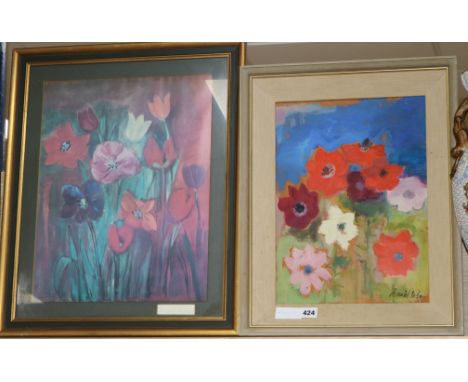 Muriel Wilson, oil on canvas, flower study, signed, 39 x 29cm and a colour print