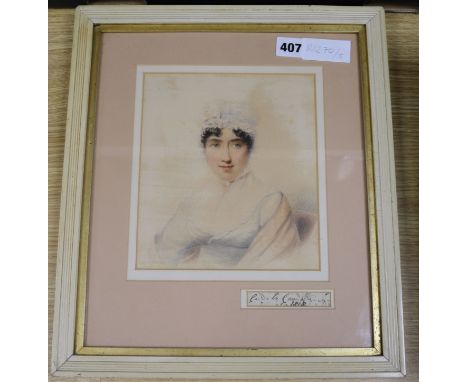 Early 19th century English School, pencil and watercolour, portrait of a young lady, indistinctly inscribed and dated 1818, 2