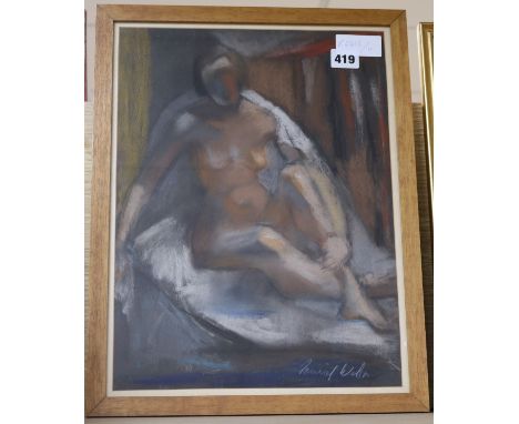 Muriel Wilson, pastel, Seated female nude, signed, 39 x 29cm