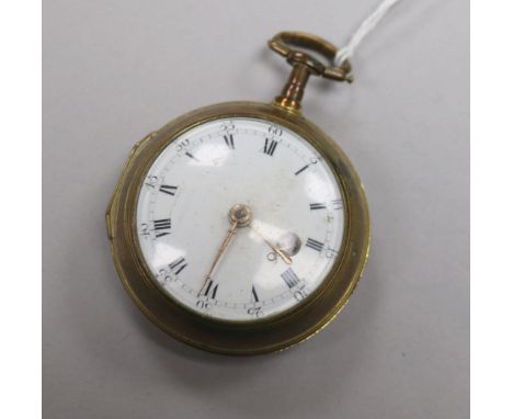 An early 18th century gilt keywind pocket watch, Andrew Dunlop, London, No. 1040, having white enamelled Roman dial