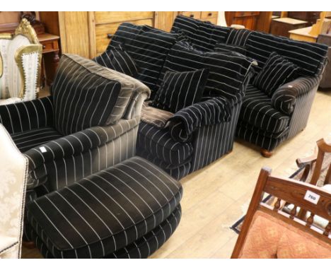 Two Duresta settees, an armchair and a pouffe sofas W.210cm and 165cm