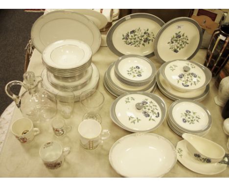 A Wedgwood Isis pattern six setting dinner set, inc two tureens, gravy boat and stand, meat platter plates, bowls;  A Royal D