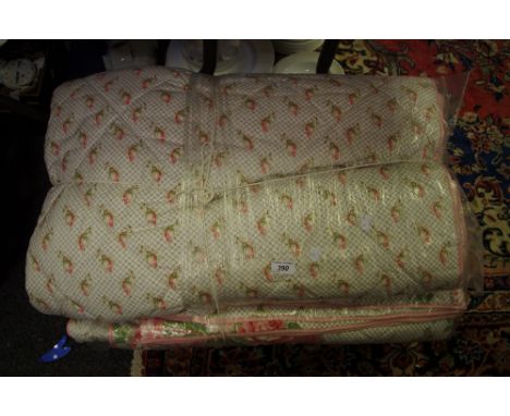 Textiles - Laura Ashley, c.1980, Rose Trellis backed with Rose Bud Trellis, two quilts, 1.60m wide, 2.65m long;  a pair of co