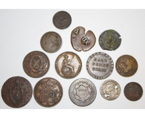 Numismatics - JOVIAN 363-364 AD bronze Roman coin; a silver Swiss 1759 Bern; 1829 and 1836  Baiocco; ISLE OF MAN, Ramsey, Wil