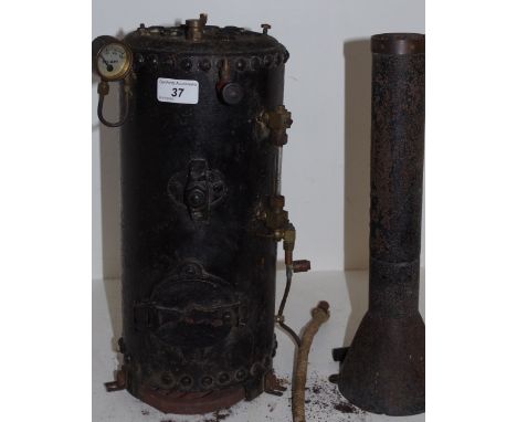 Model steam engine - a Stuart vertical boiler with chimney stack, pipe work, etc