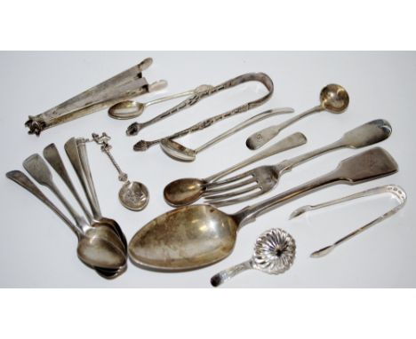 An early Victorian silver fiddle back serving spoon, Samuel Hayne &amp; Cater, London, 1837; a fiddle back fork, London, 1848