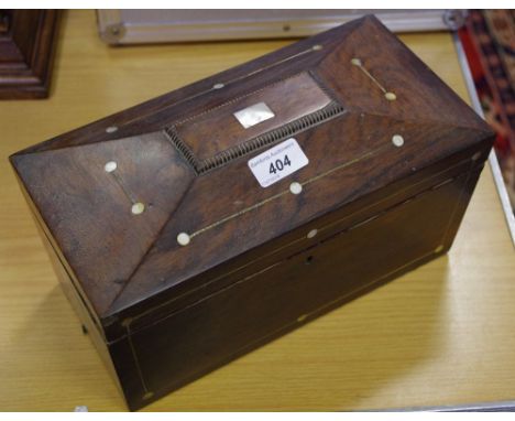 A Victorian inlaid rosewood sarcophagus tea caddy, fitted interior, c.1860  