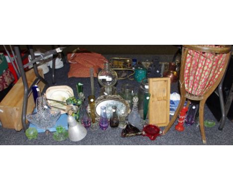 19th century storage jars; coloured glass; angle poise lamp; baguette box; sewing basket; Susie Cooper; uranium coloured pres