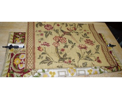 A 'mediaeval' wall hanging tapestry with a bird on scrolling peonies; a crewel work single bed throw (2)