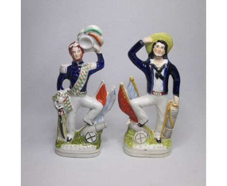 A pair of Staffordshire Portrait figures depicting England and Scotland. Date circa 1854   size  24cm and 24.5cm highConditio