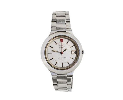 Omega- a gentleman's steel cased Electronic F300Hz, Seamaster Chronometer, comprising a signed round steel tone dial, with ap