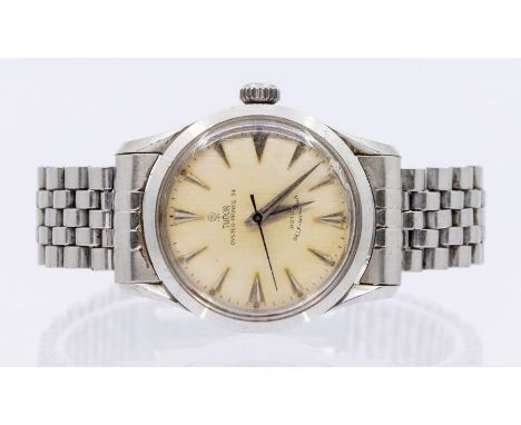 Tudor Rolex- a gentleman's Tudor Oyster  Prince 34 steel cased wristwatch, comprising a signed  round signed cream dial, with