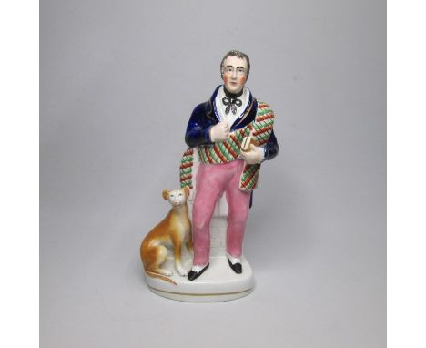 A Staffordshire portrait figure of Sir Walter Scott, with his dog seated at his side.Date circa 1845   Size 24cm high Conditi