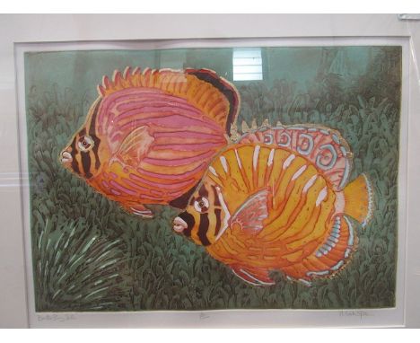 A Mark Spain limited edition print entitled "Butterfly Fish", No. 6/250, framed and glazed, 33cm x 45cm  