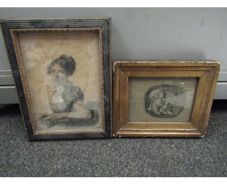 Two early 19th Century monotone portrait pictures/ prints