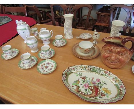 A quantity of cabinet cups and saucers, Royal Albert coffee wares a Copeland Spode dish and a pair of Parian ware style vases