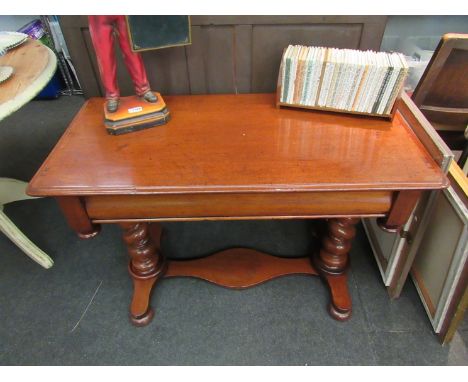 A Victorian mahogany side table converted from a buffet table, barleytwist supports to plateau base, 105cm x 70cm x 50cm