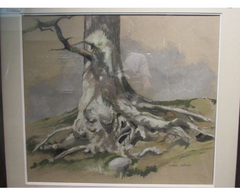 Framed and glazed pastel "Tree Bolt on Shores of Derwentwater" - Isobel Watson