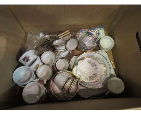 Box of china including Royal Worcester, Radford and cutlery