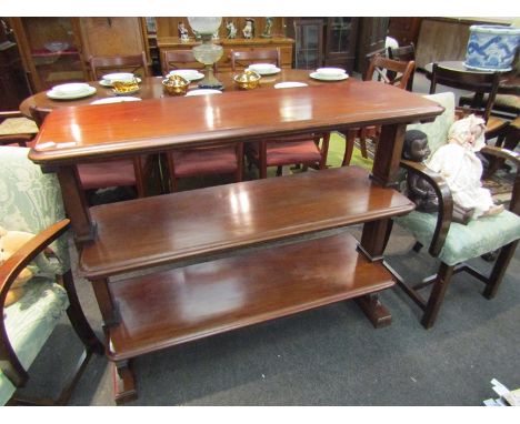 A Victorian mahogany three tier buffet, scrolled detail,  100cm x 118cm x 37cm