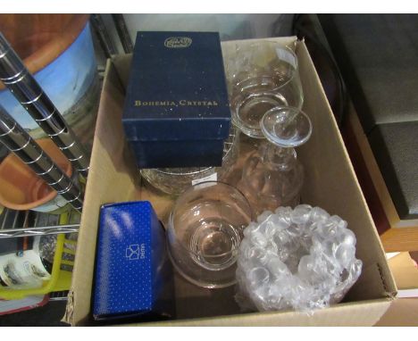 Caithness vases, decanter and two Bohemian vases (5)  