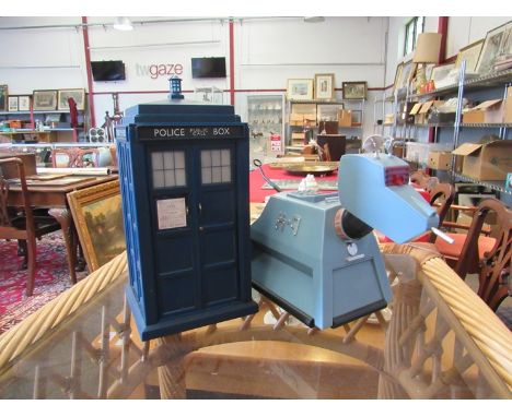A Dr. Who Tardis, licensed by BBC Worldwide Limited, together with a Zeon bluetooth operated K-9 figure, featuring illuminate