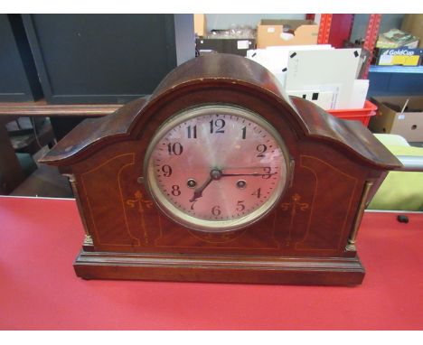 An Edwardian mantel clock in an inlaid mahogany case, 28cm x 39cm