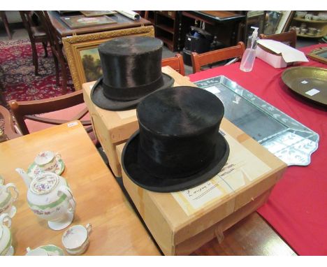 Two vintage hunting silk top hats