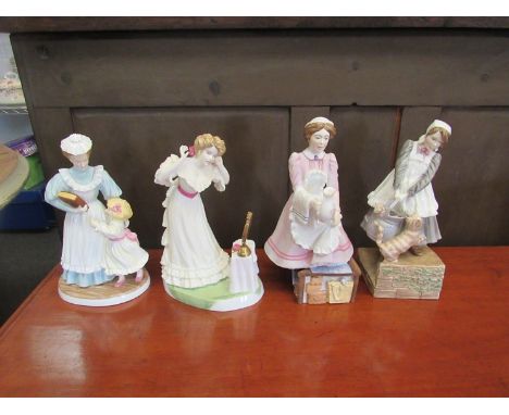 Four Royal Worcester figurines, Upstairs Downstairs including "The Scullery Maid" and "Daughter of the House"
