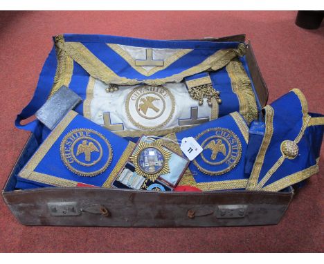 Masonic Interest; A Large Circular Pendant, detailed with the all seeing eye, temple, key, set square, compass etc and other 