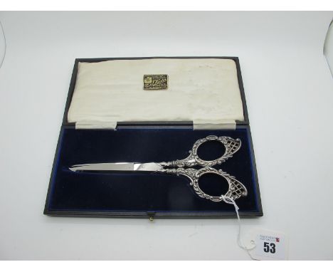 A Pair of Decorative Hallmarked Silver Handled Scissors, Birmingham 1921, within original J. Winter 23 &amp; 25 Underbank Sto